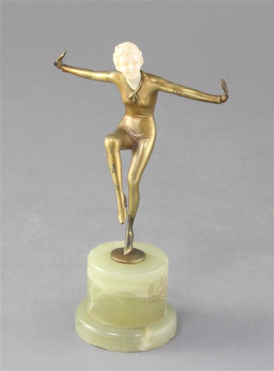 R. Loz. An Art Deco ivory and bronze figure of a dancer, height 6in.